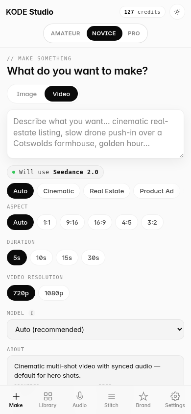 KODE Studio — mobile interface